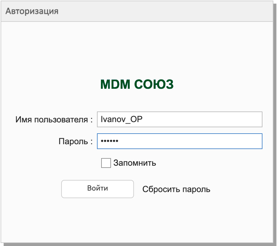 Форма входа в систему