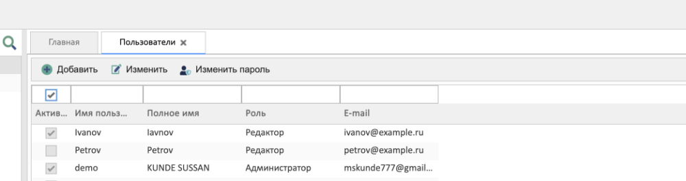 Интерфейс управления пользователями